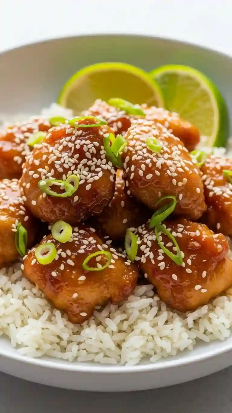 easy honey garlic chicken served over rice with green onions