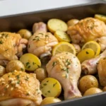 Easy one-pan chicken and potatoes baked together in the oven