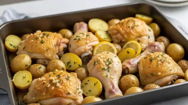 Easy one-pan chicken and potatoes baked together in the oven
