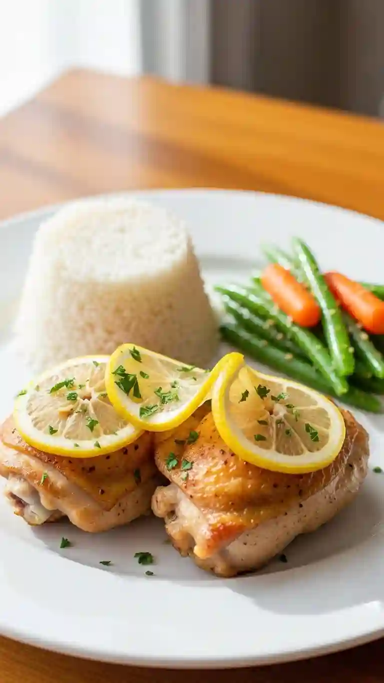 easy lemon garlic chicken served with rice